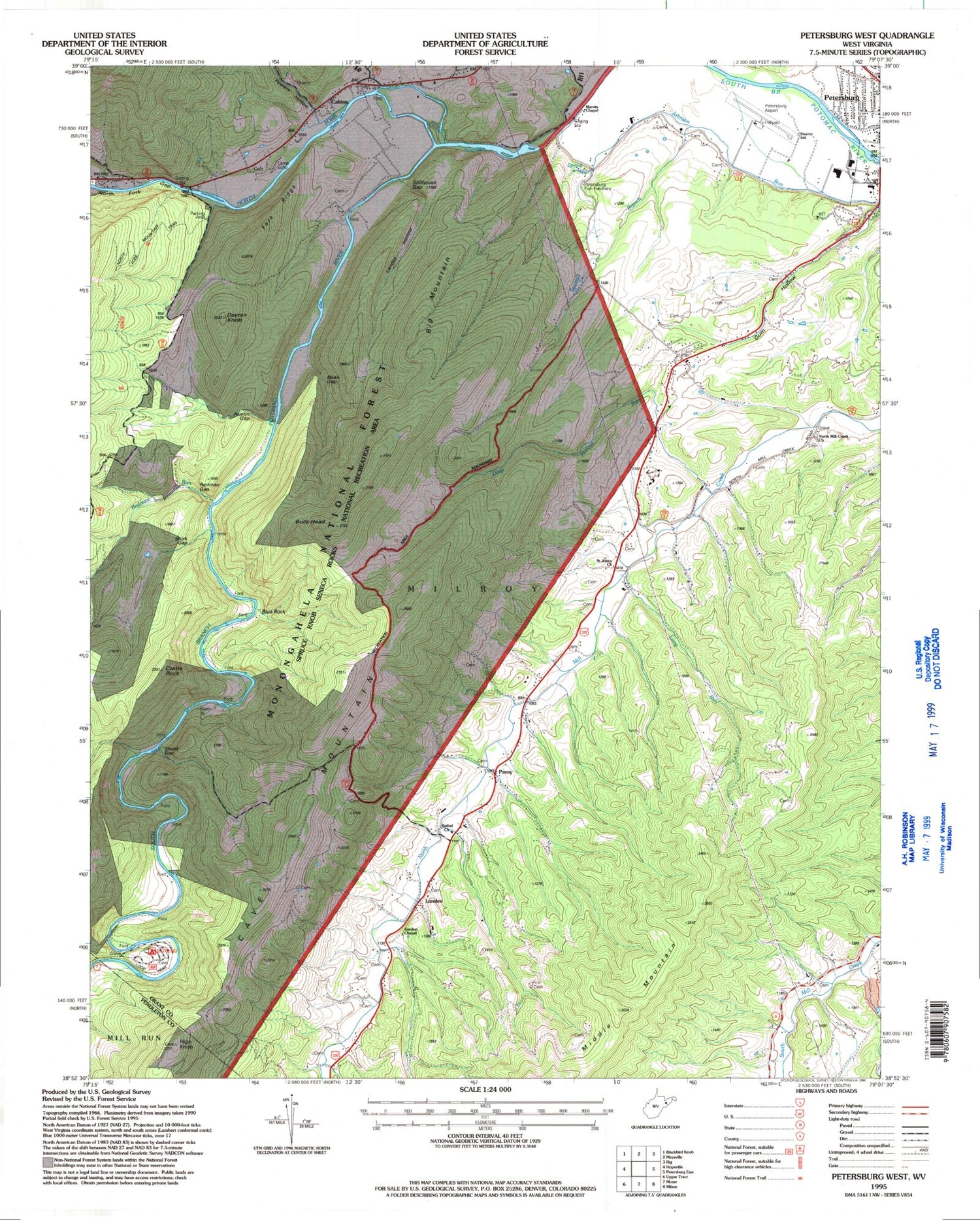 Classic USGS Petersburg West West Virginia 7.5'x7.5' Topo Map Image