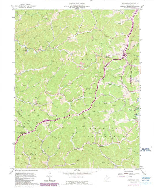 Classic USGS Peterson West Virginia 7.5'x7.5' Topo Map Image
