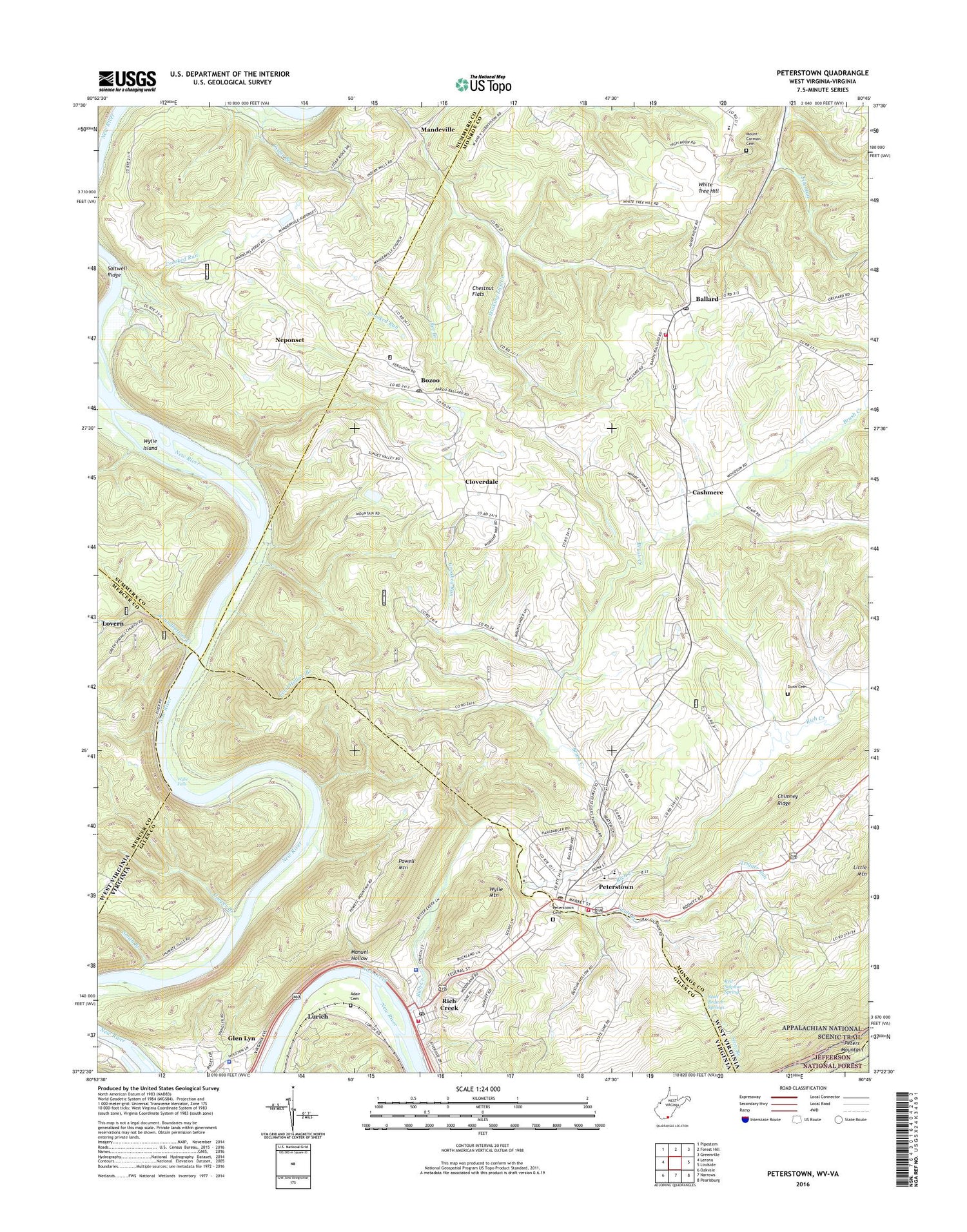 Peterstown West Virginia US Topo Map Image