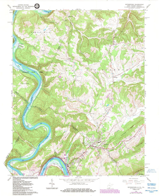 Classic USGS Peterstown West Virginia 7.5'x7.5' Topo Map Image