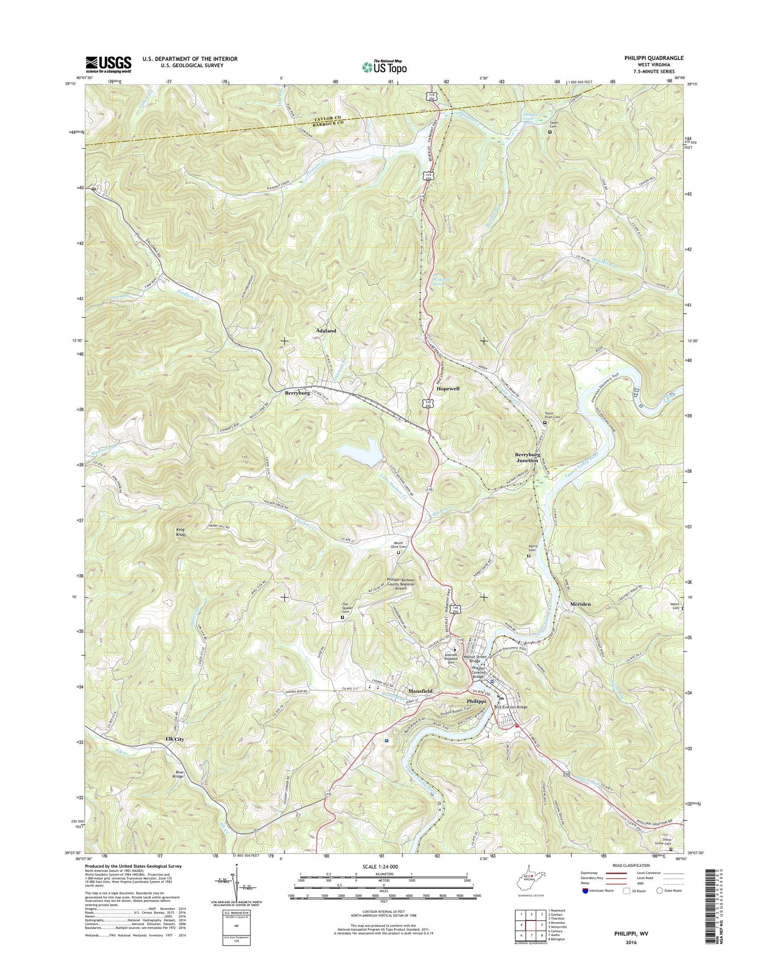 Philippi West Virginia US Topo Map Image