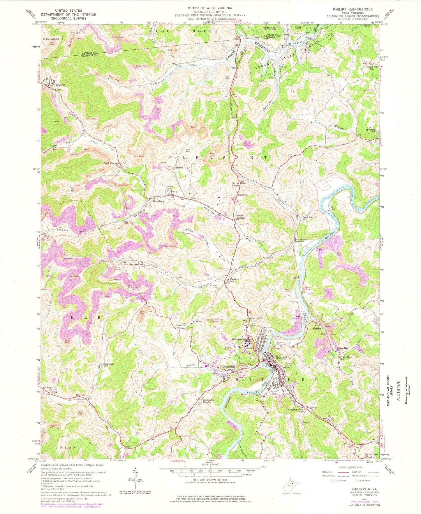 Classic USGS Philippi West Virginia 7.5'x7.5' Topo Map Image