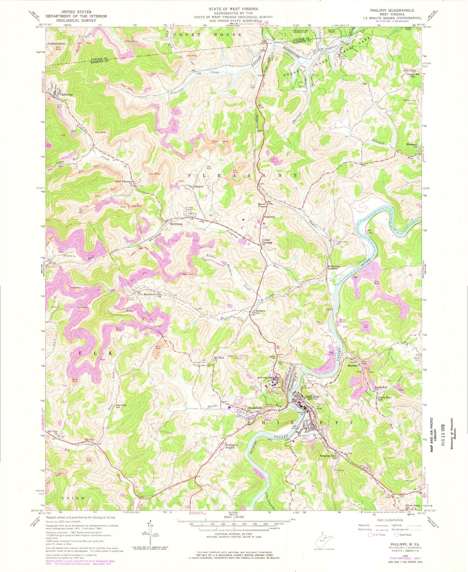 Classic USGS Philippi West Virginia 7.5'x7.5' Topo Map Image