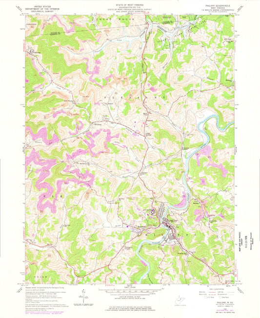 Classic USGS Philippi West Virginia 7.5'x7.5' Topo Map Image