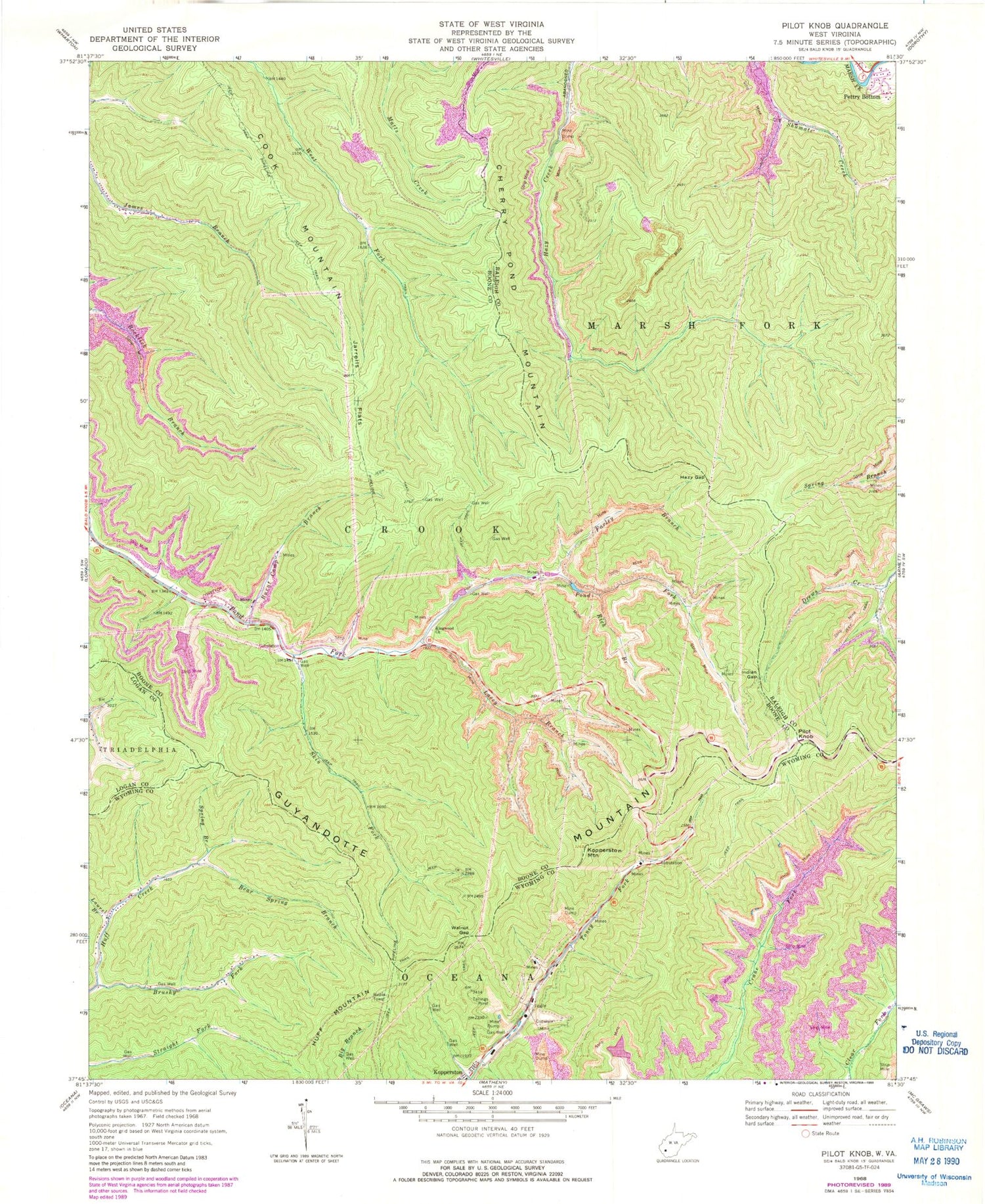 Classic USGS Pilot Knob West Virginia 7.5'x7.5' Topo Map Image