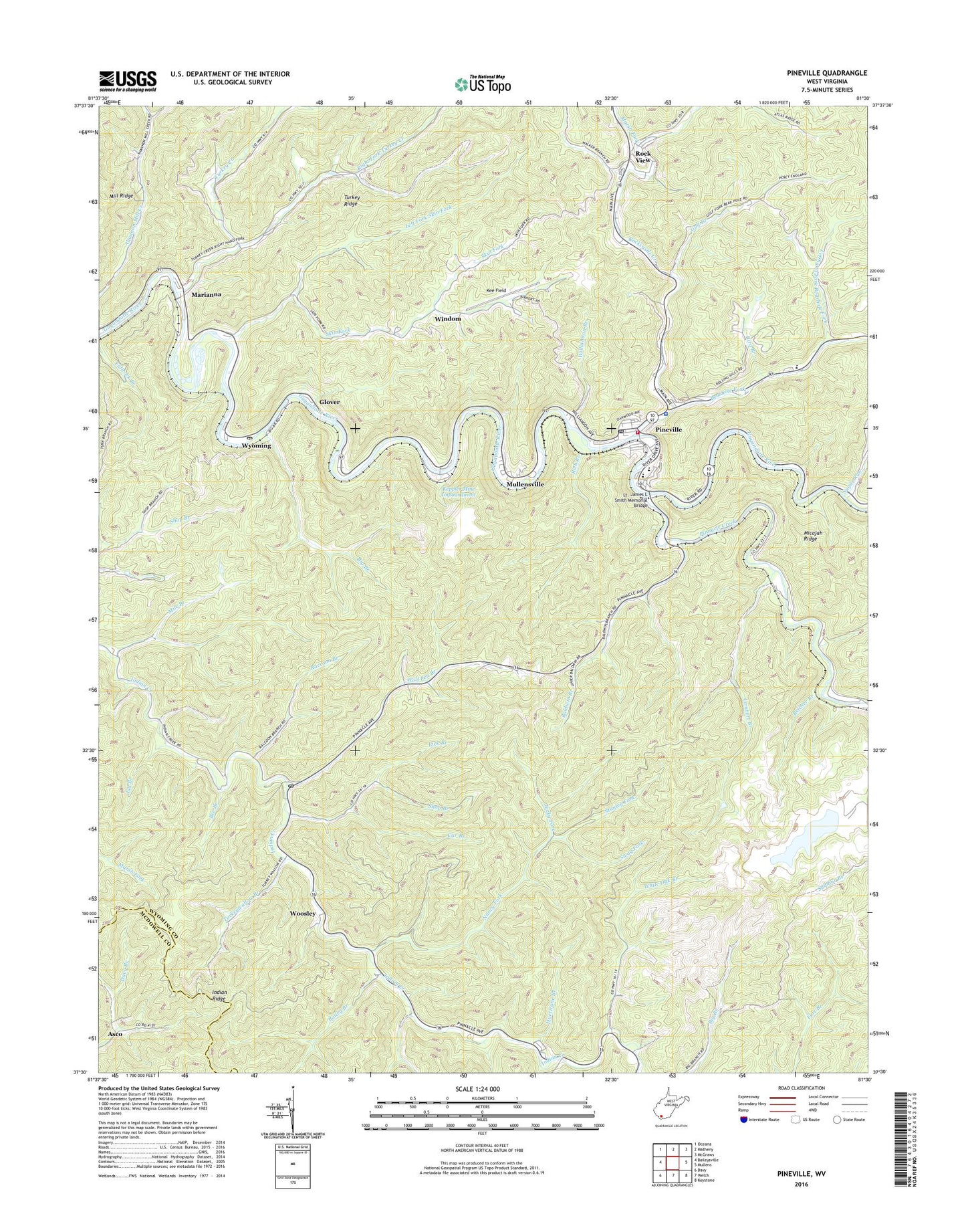 Pineville West Virginia US Topo Map Image