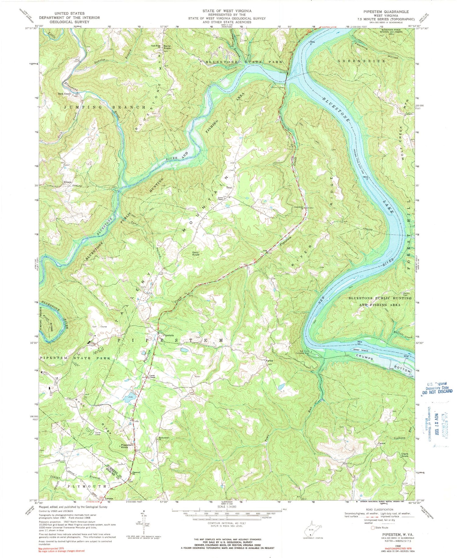 Classic USGS Pipestem West Virginia 7.5'x7.5' Topo Map Image