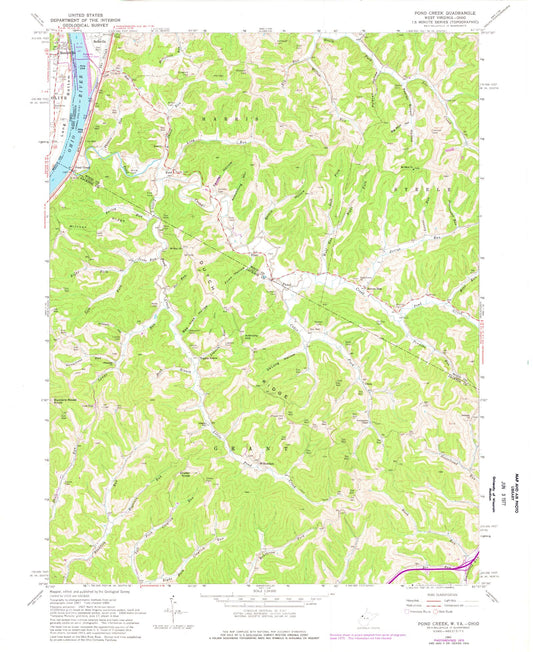 Classic USGS Pond Creek West Virginia 7.5'x7.5' Topo Map Image