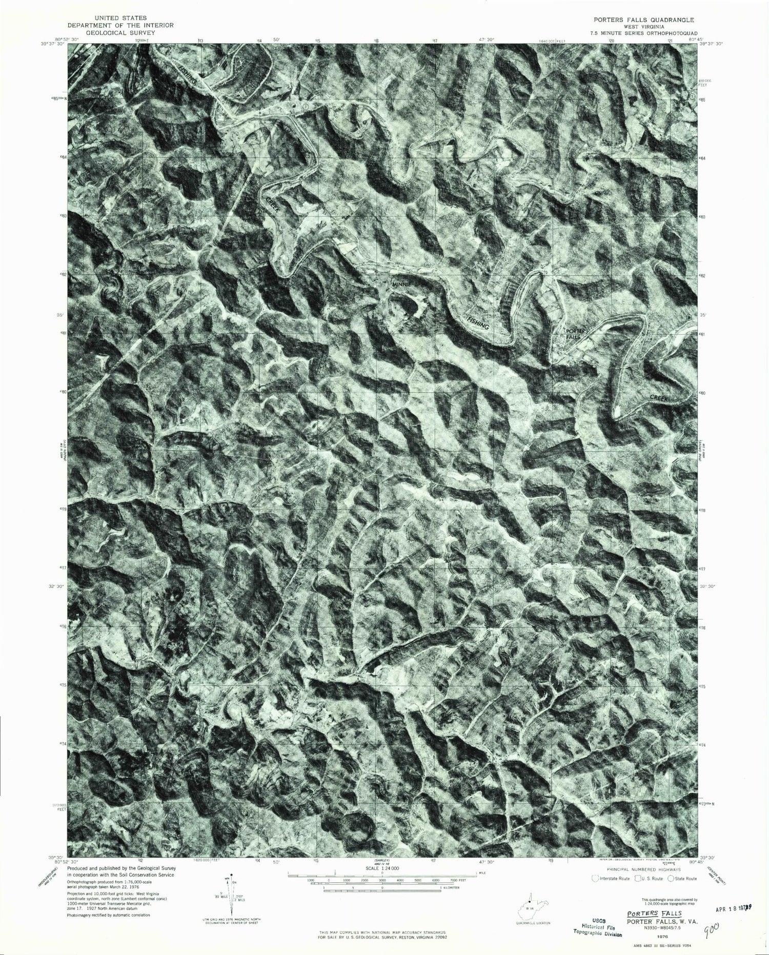 Classic USGS Porters Falls West Virginia 7.5'x7.5' Topo Map Image