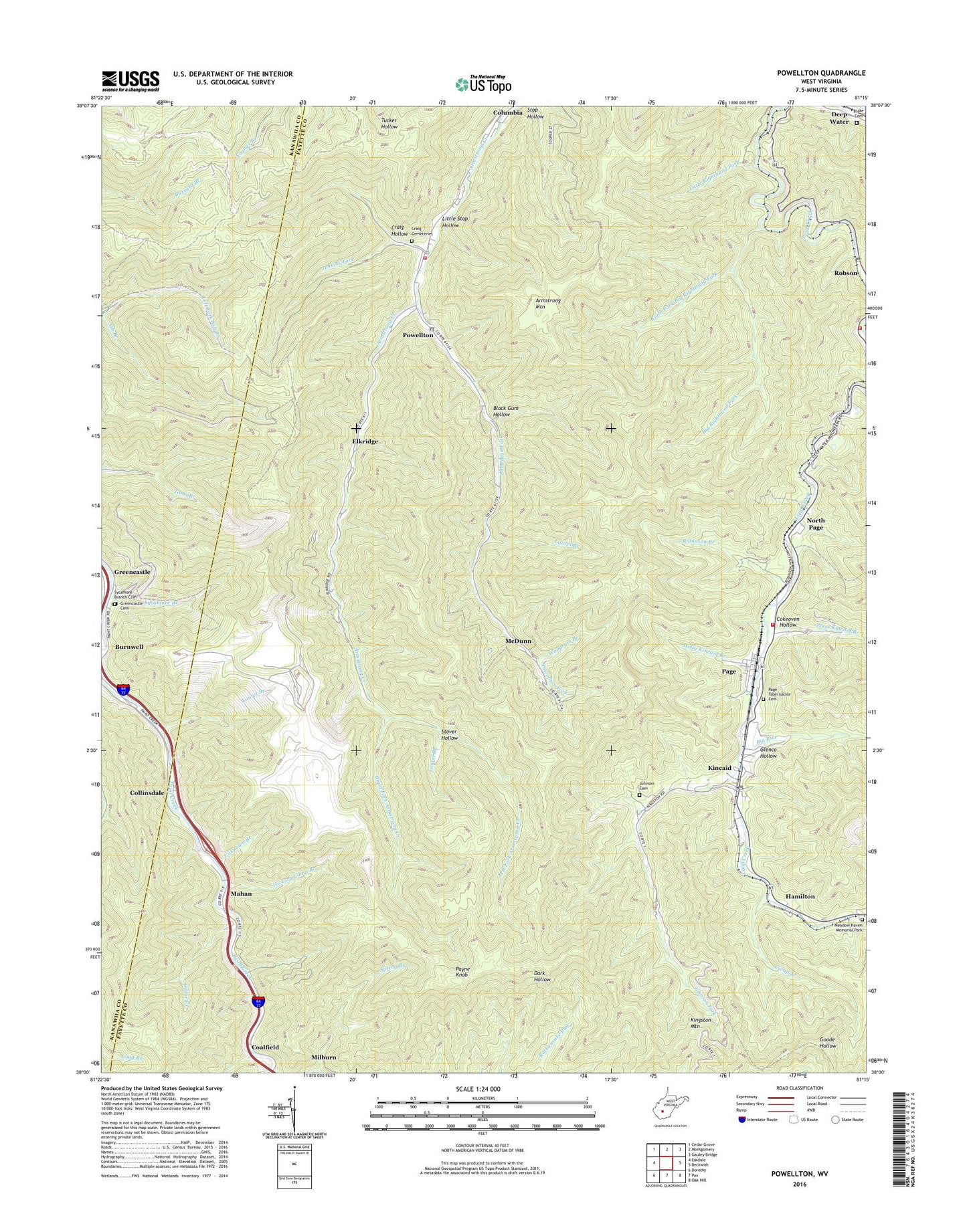 Powellton West Virginia US Topo Map Image