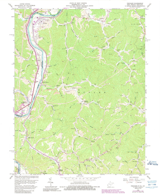 Classic USGS Prichard West Virginia 7.5'x7.5' Topo Map Image