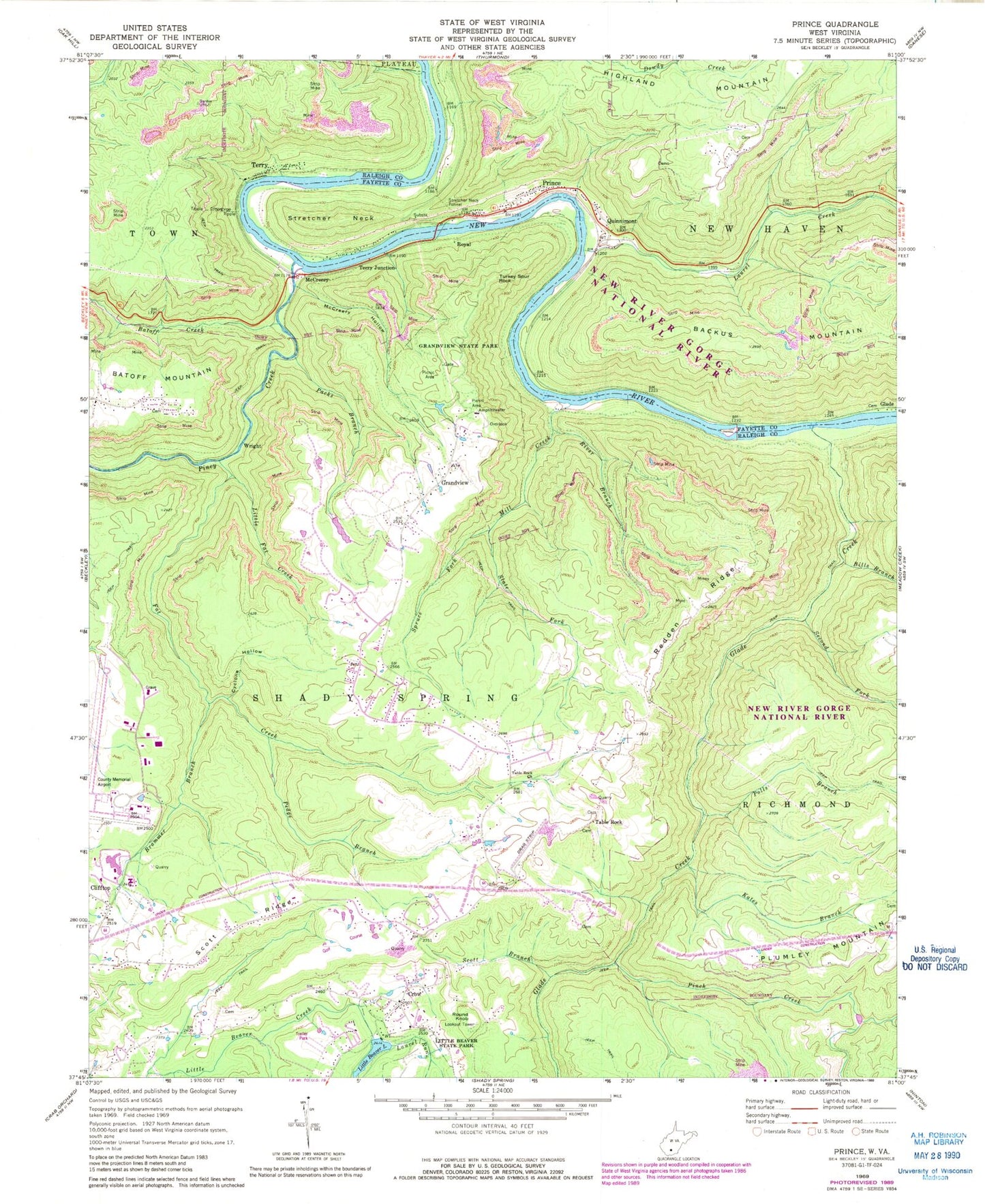Classic USGS Prince West Virginia 7.5'x7.5' Topo Map Image