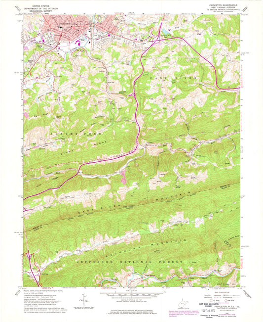 Classic USGS Princeton West Virginia 7.5'x7.5' Topo Map Image