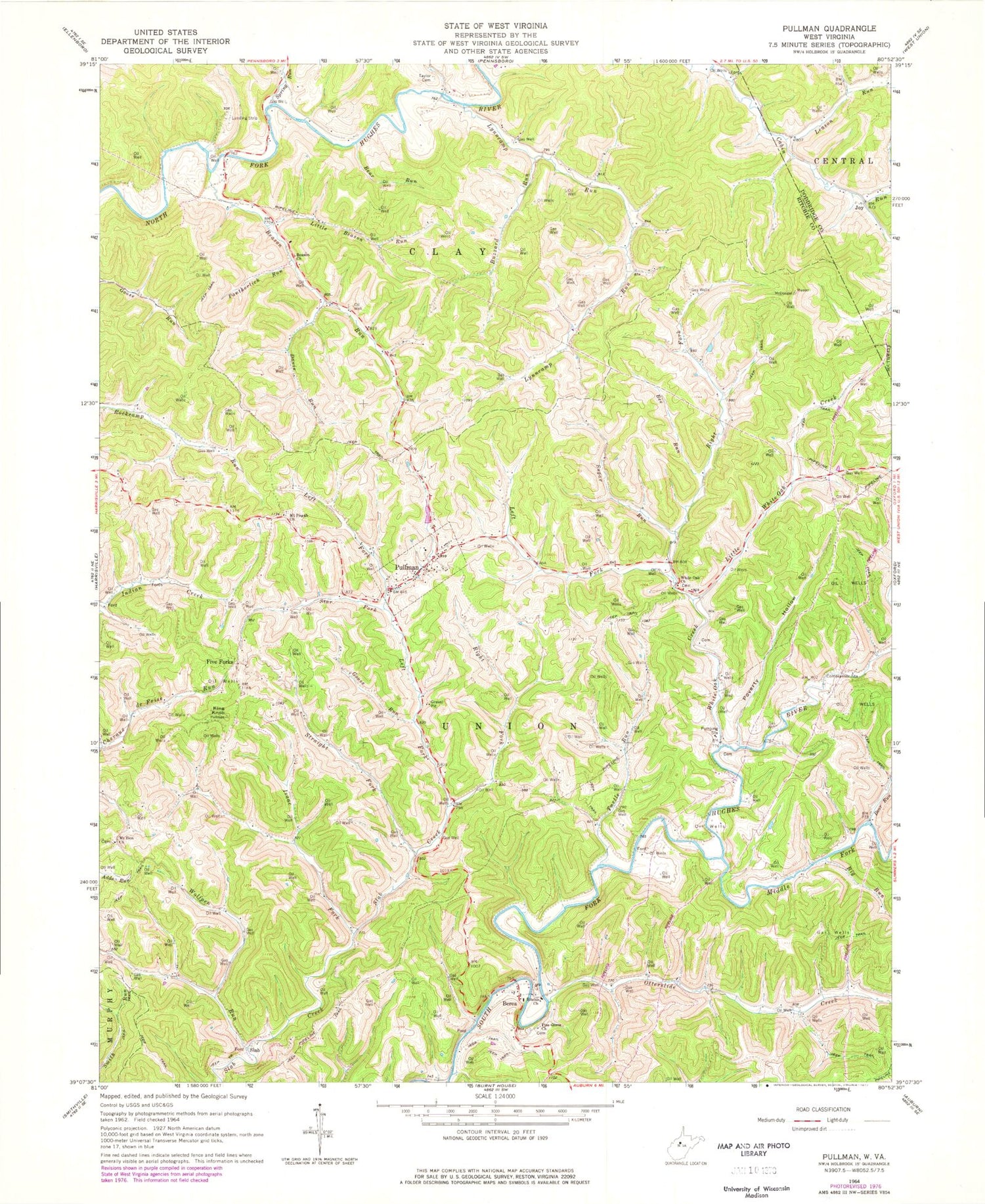 Classic USGS Pullman West Virginia 7.5'x7.5' Topo Map Image
