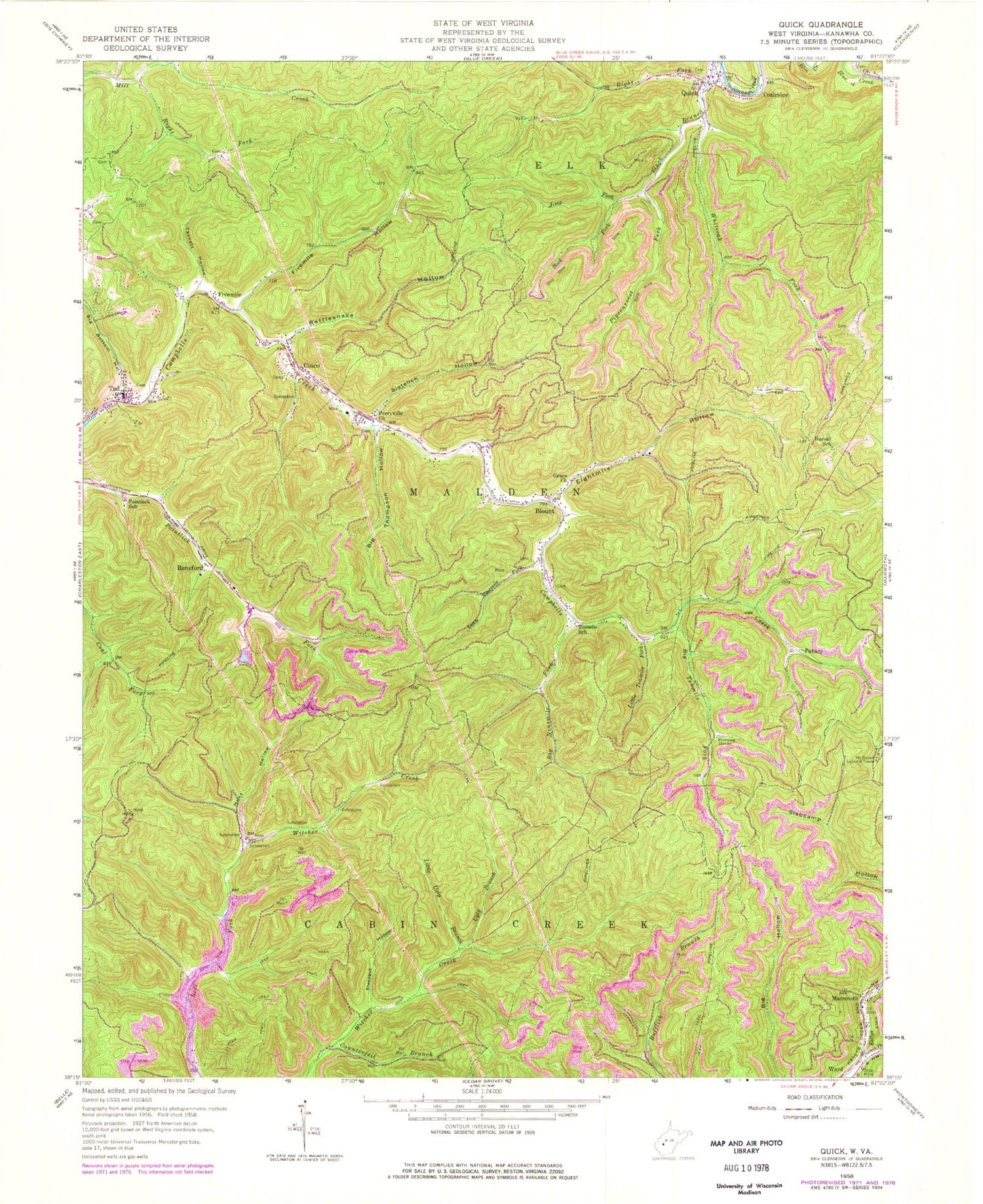 Classic USGS Quick West Virginia 7.5'x7.5' Topo Map Image