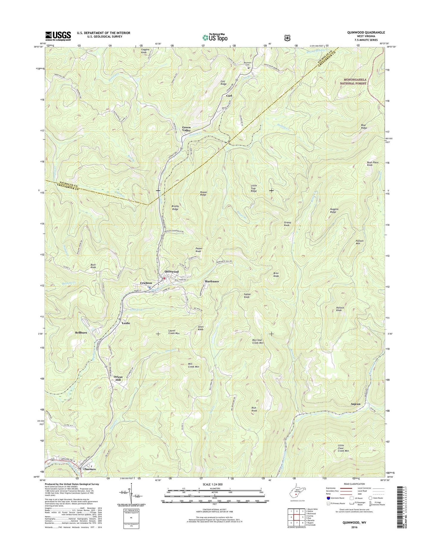 Quinwood West Virginia US Topo Map Image