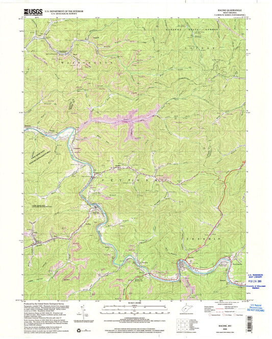Classic USGS Racine West Virginia 7.5'x7.5' Topo Map Image