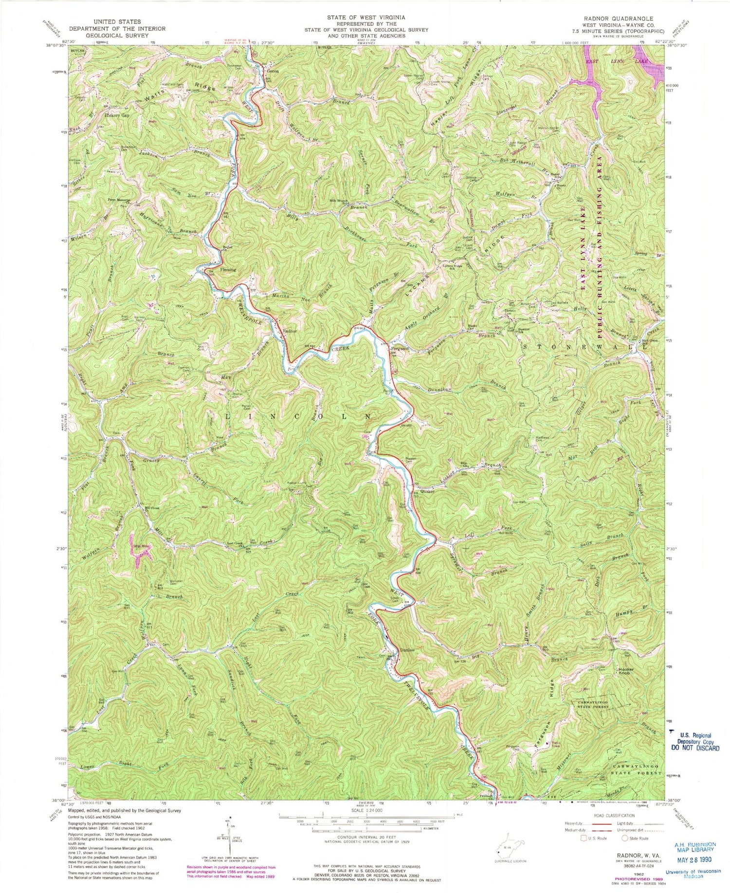 Classic USGS Radnor West Virginia 7.5'x7.5' Topo Map Image
