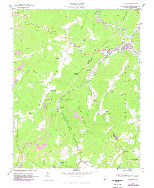 Classic USGS Rainelle West Virginia 7.5'x7.5' Topo Map Image