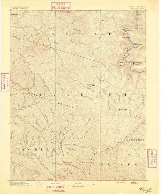 Historic 1891 Raleigh West Virginia 30'x30' Topo Map Image