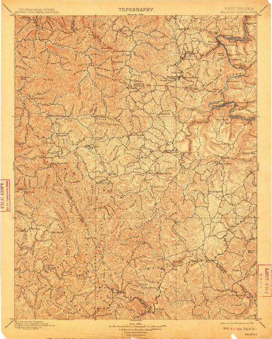 Historic 1902 Raleigh West Virginia 30'x30' Topo Map Image