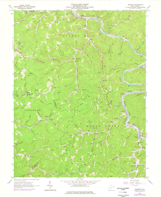 Classic USGS Ranger West Virginia 7.5'x7.5' Topo Map Image