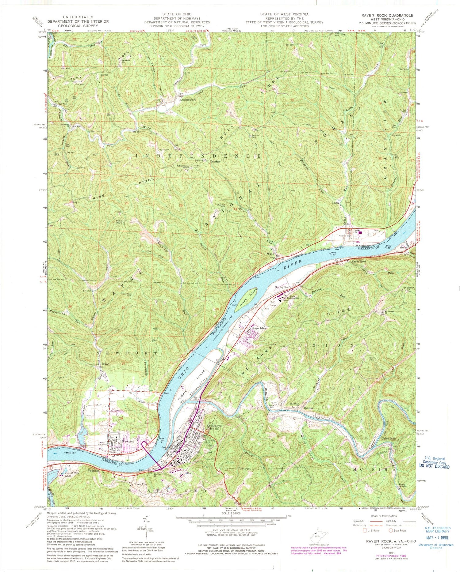 Classic USGS Raven Rock West Virginia 7.5'x7.5' Topo Map Image