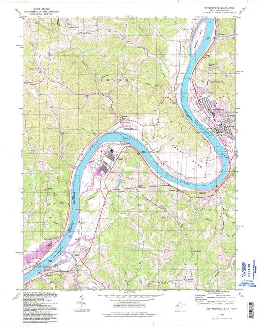 Classic USGS Ravenswood West Virginia 7.5'x7.5' Topo Map Image