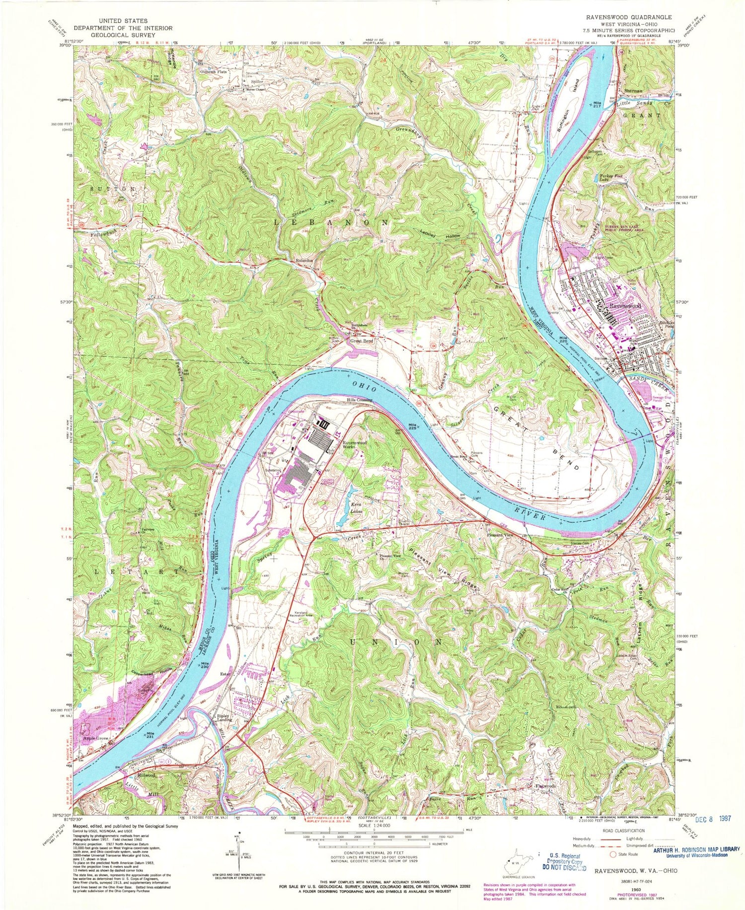 Classic USGS Ravenswood West Virginia 7.5'x7.5' Topo Map Image