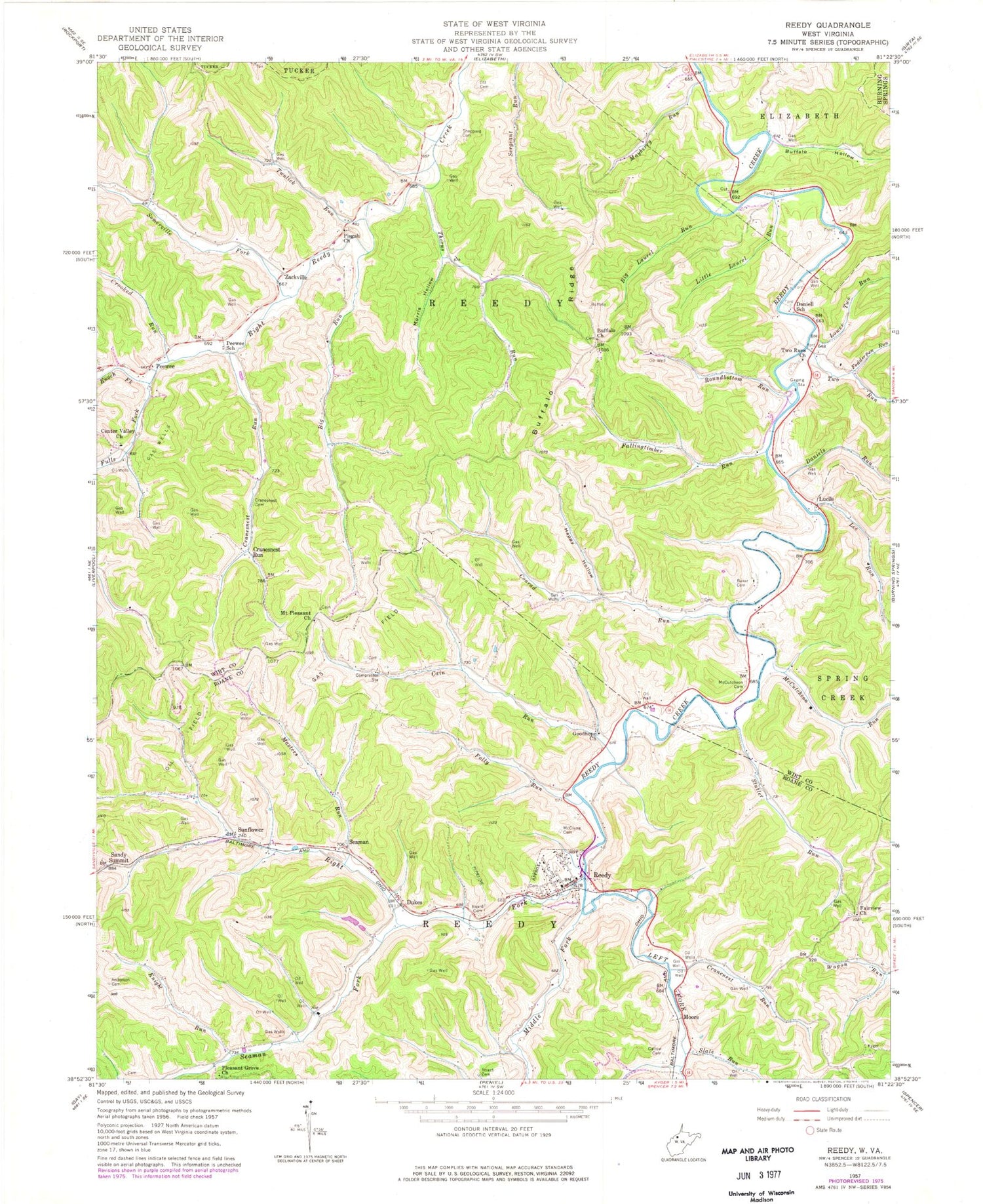 Classic USGS Reedy West Virginia 7.5'x7.5' Topo Map Image