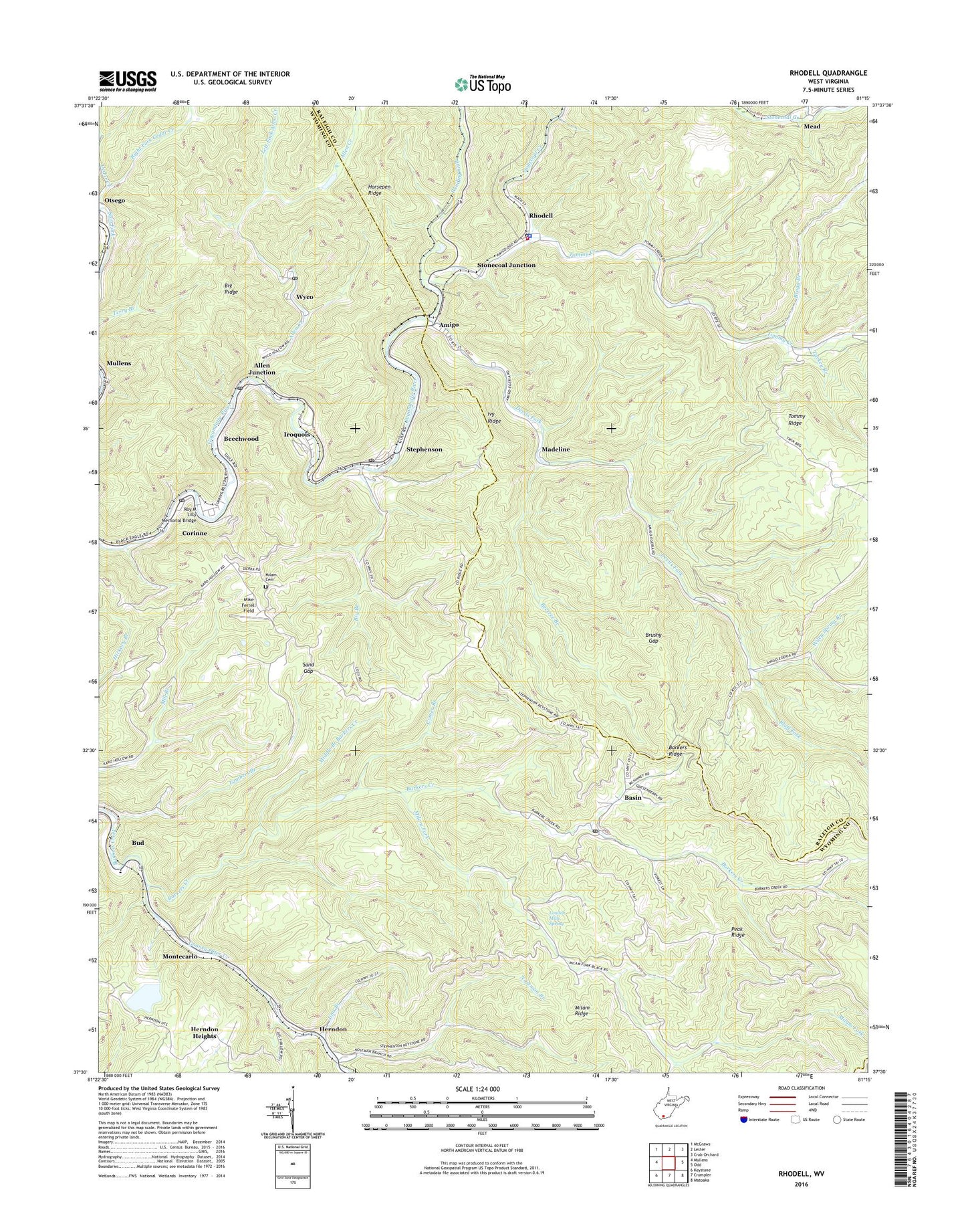 Rhodell West Virginia US Topo Map Image