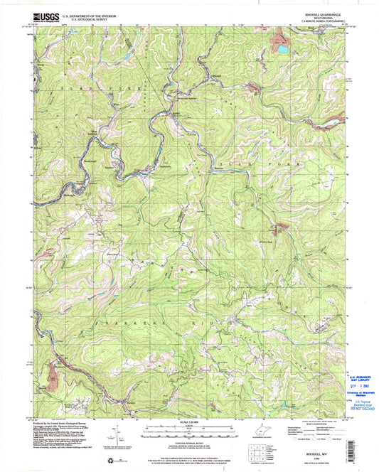 Classic USGS Rhodell West Virginia 7.5'x7.5' Topo Map Image