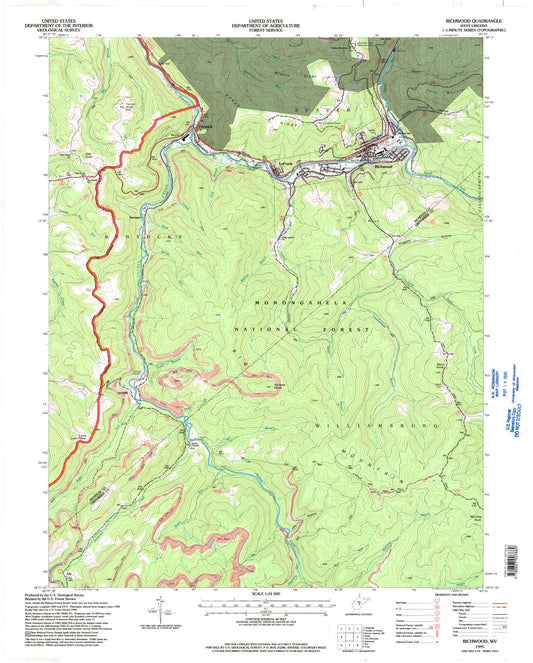 Classic USGS Richwood West Virginia 7.5'x7.5' Topo Map Image