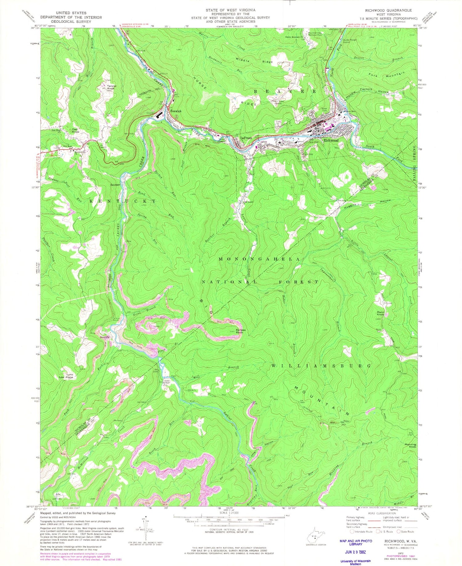 Classic USGS Richwood West Virginia 7.5'x7.5' Topo Map Image