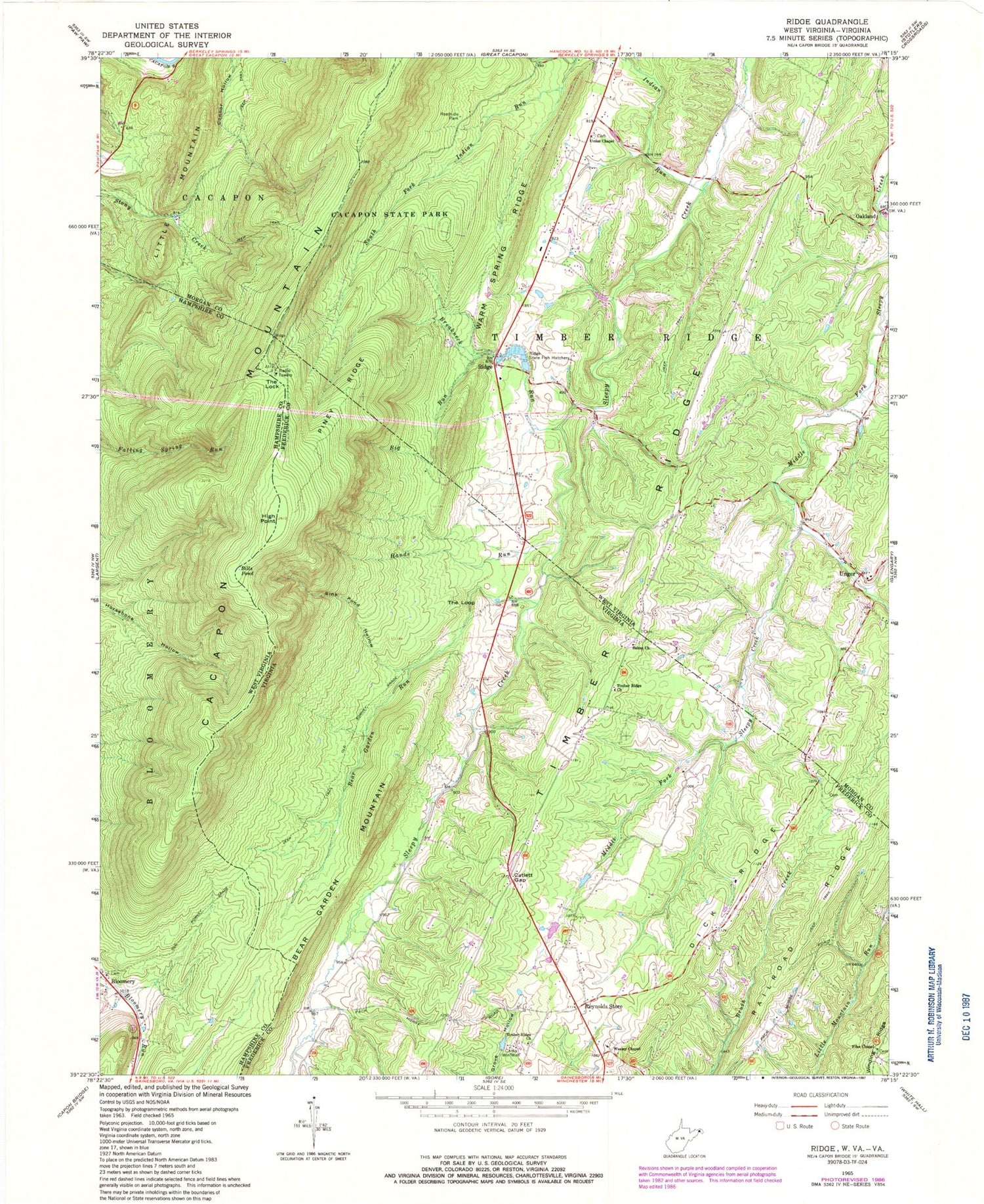 Classic USGS Ridge West Virginia 7.5'x7.5' Topo Map Image