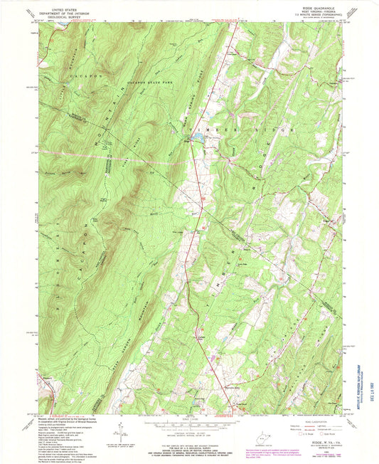 Classic USGS Ridge West Virginia 7.5'x7.5' Topo Map Image