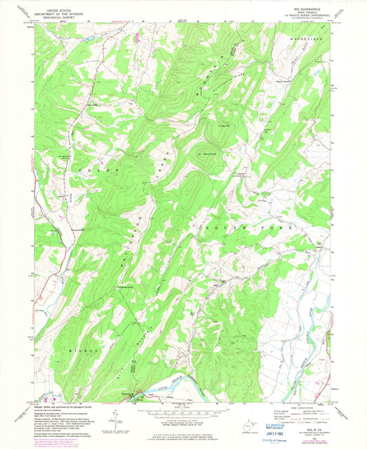 Classic USGS Rig West Virginia 7.5'x7.5' Topo Map Image