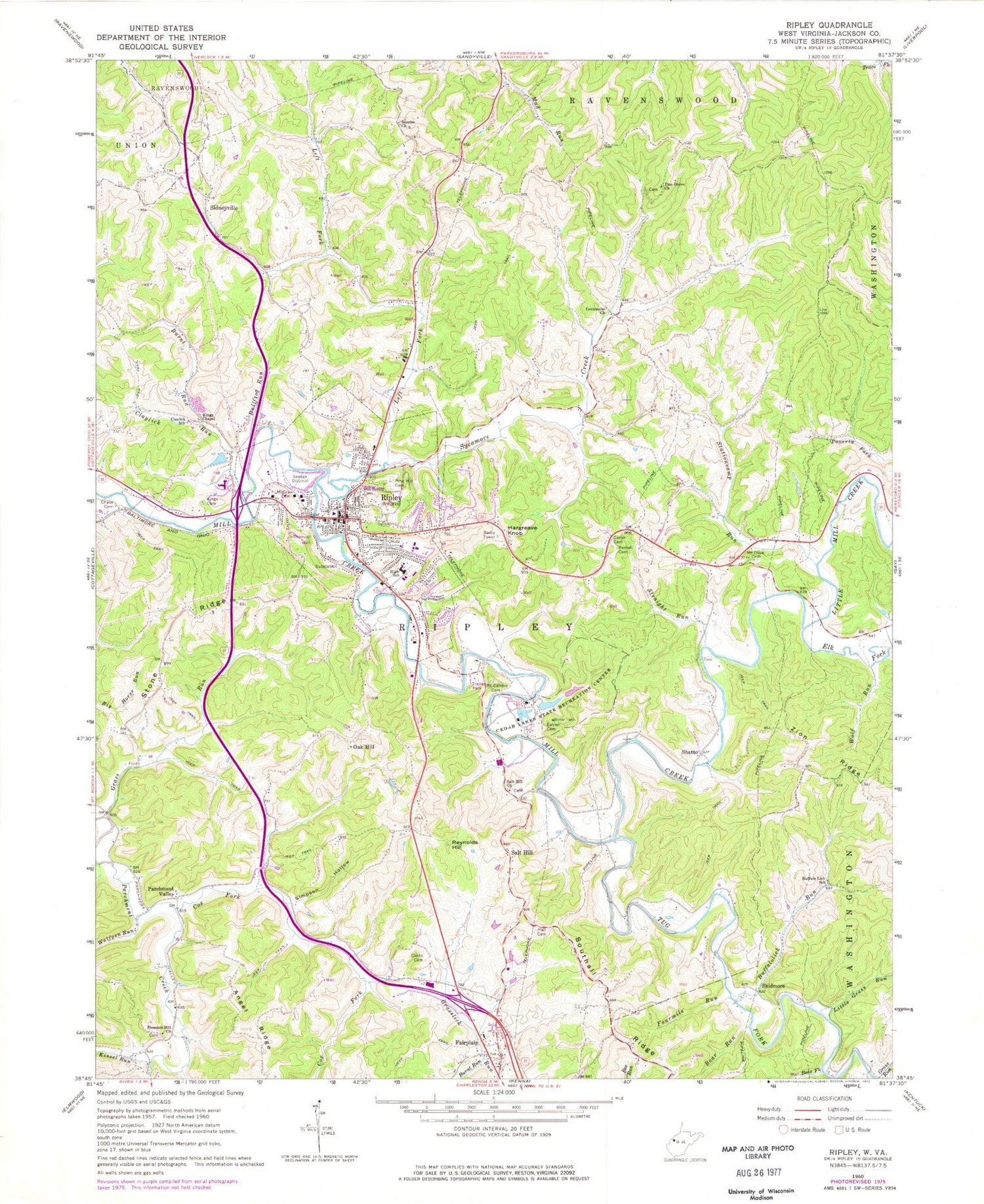 Classic USGS Ripley West Virginia 7.5'x7.5' Topo Map Image