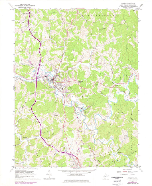 Classic USGS Ripley West Virginia 7.5'x7.5' Topo Map Image