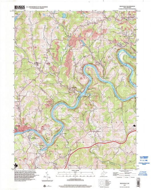 Classic USGS Rivesville West Virginia 7.5'x7.5' Topo Map Image