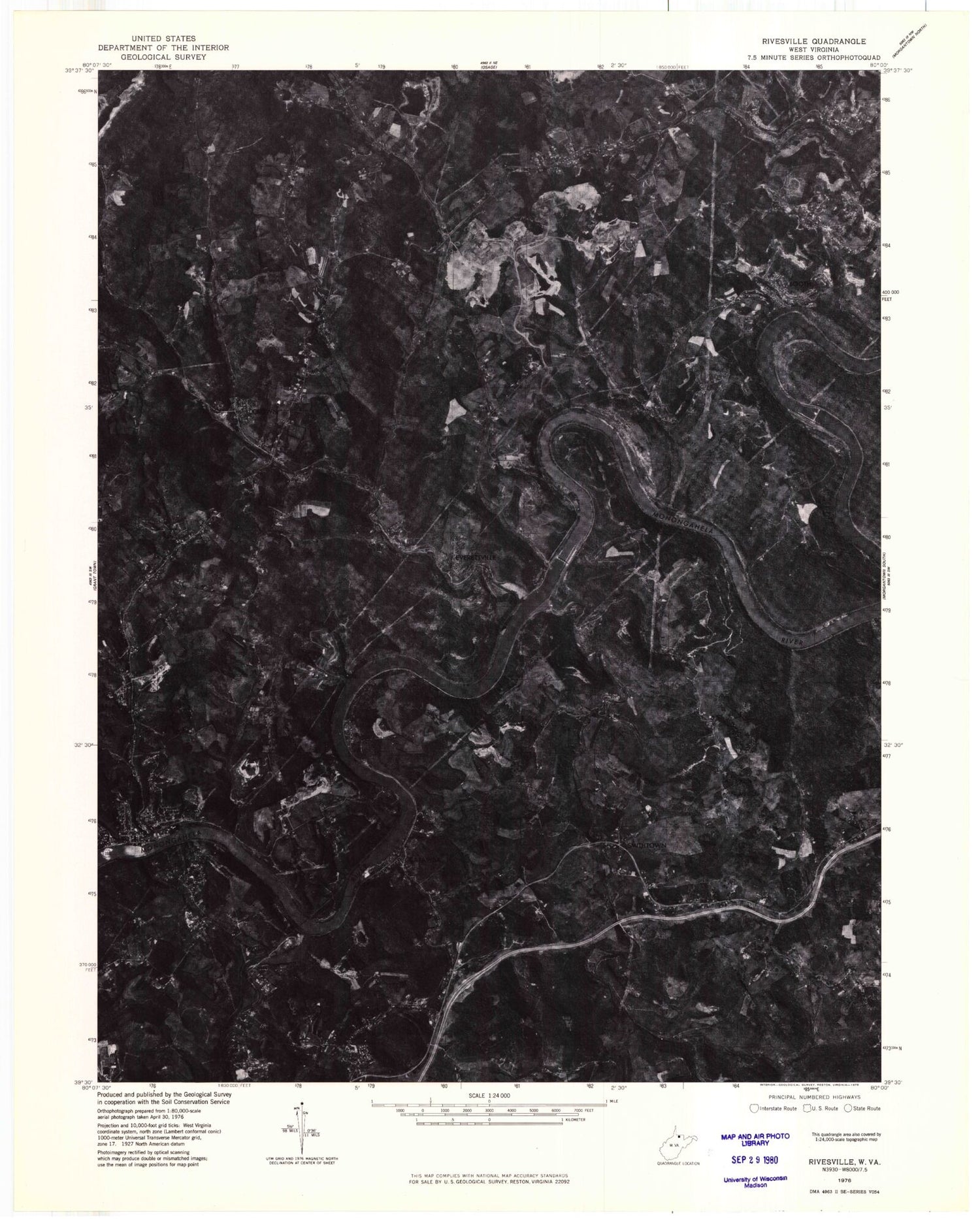 Classic USGS Rivesville West Virginia 7.5'x7.5' Topo Map Image