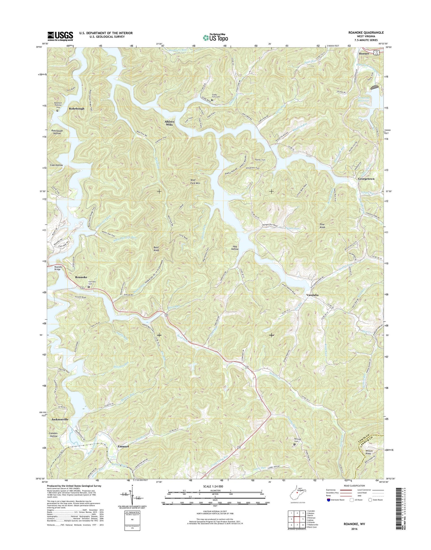 Roanoke West Virginia US Topo Map Image