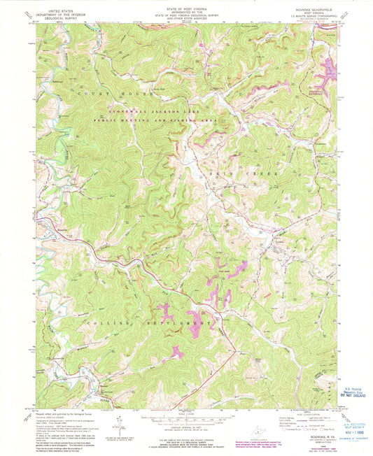 Classic USGS Roanoke West Virginia 7.5'x7.5' Topo Map Image