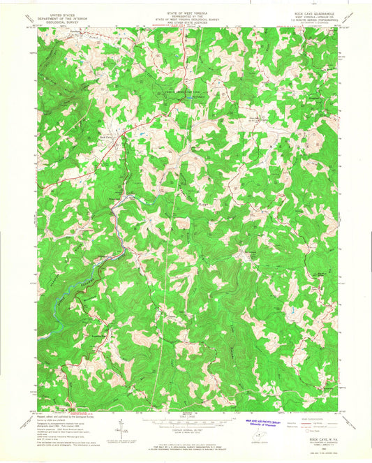 Classic USGS Rock Cave West Virginia 7.5'x7.5' Topo Map Image