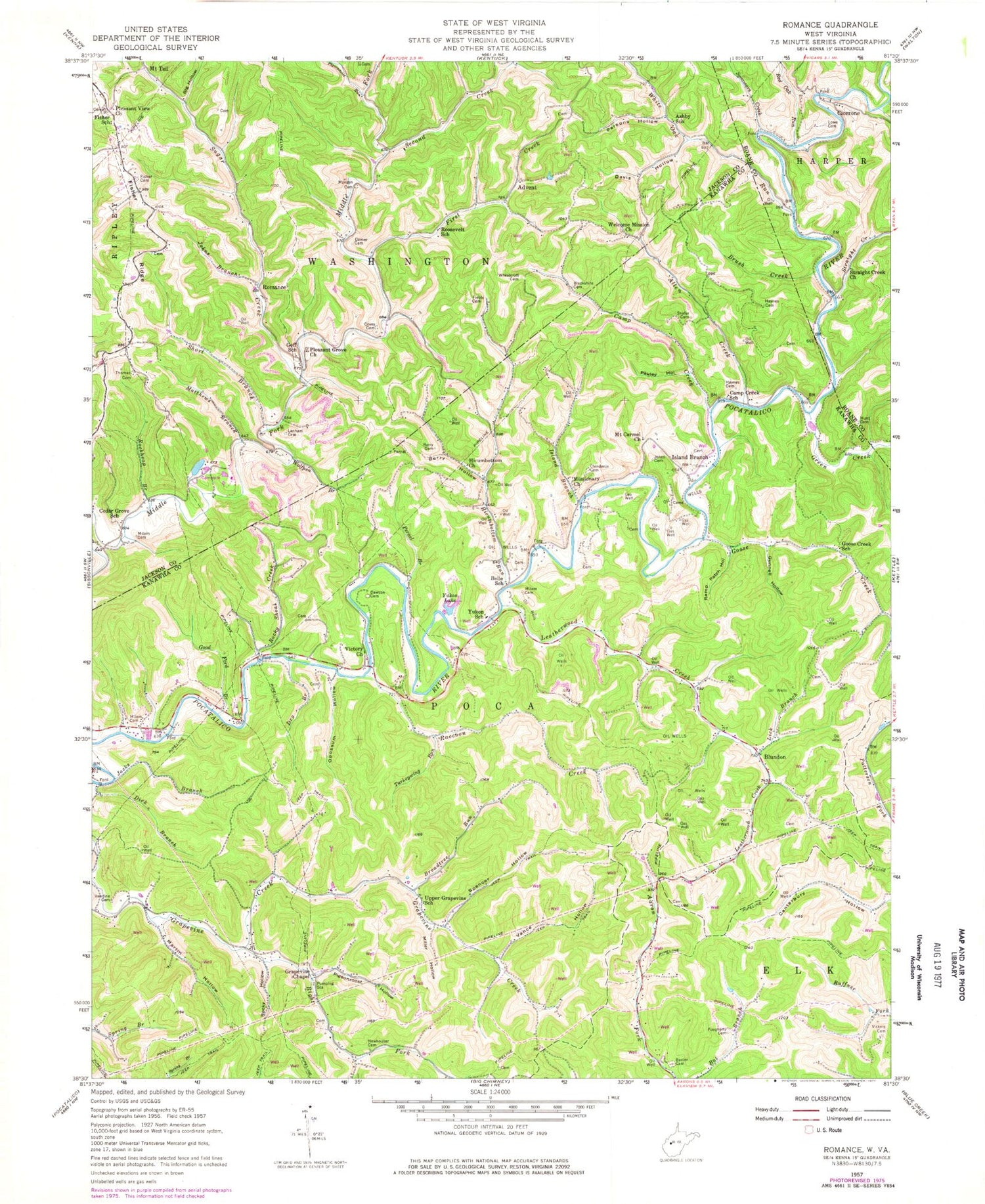 Classic USGS Romance West Virginia 7.5'x7.5' Topo Map Image