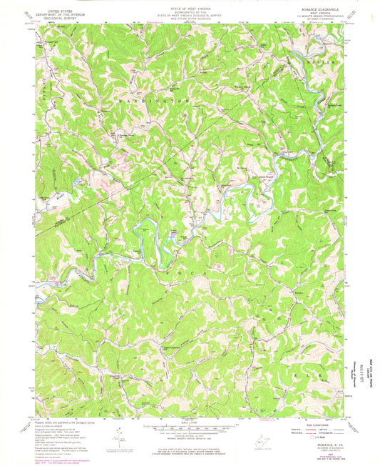 Classic USGS Romance West Virginia 7.5'x7.5' Topo Map Image