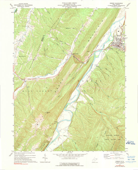 Classic USGS Romney West Virginia 7.5'x7.5' Topo Map Image