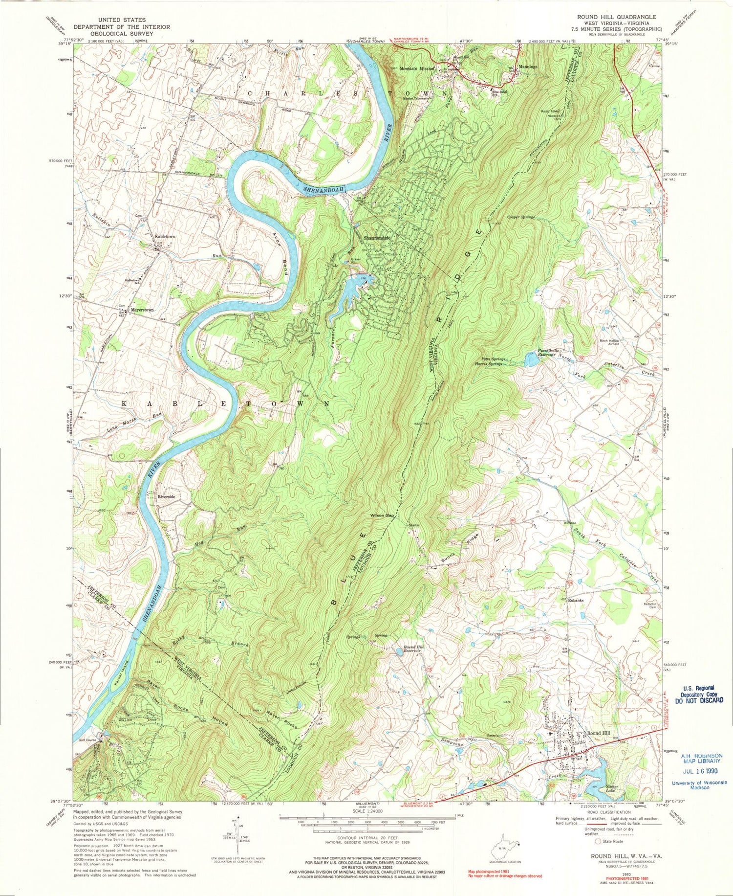 Classic USGS Round Hill Virginia 7.5'x7.5' Topo Map Image