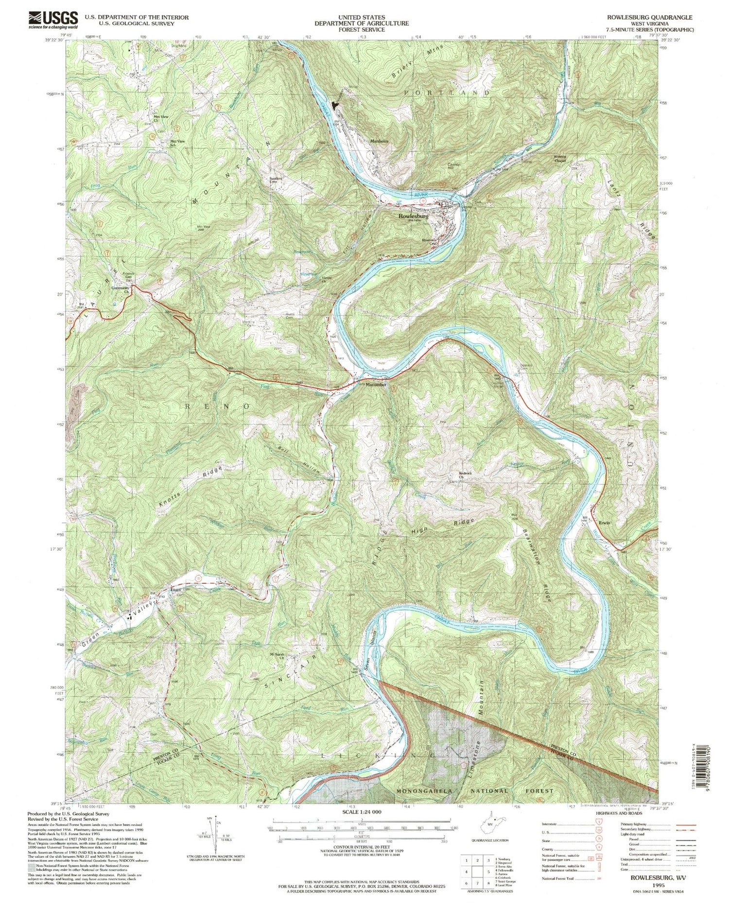 Classic USGS Rowlesburg West Virginia 7.5'x7.5' Topo Map Image