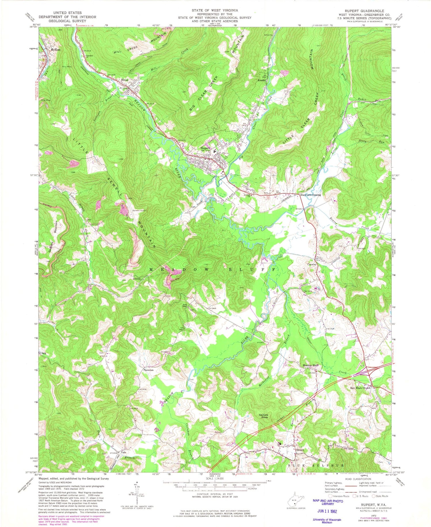 Classic USGS Rupert West Virginia 7.5'x7.5' Topo Map Image